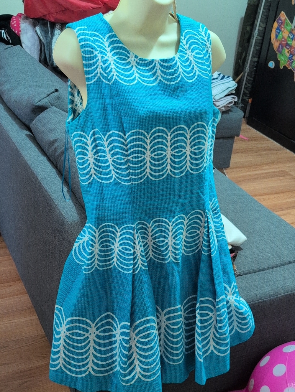 Womens Bright Blue Patterned Sleeveless Dress